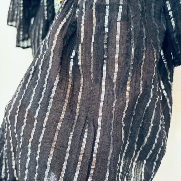 Zara Embroidered Sheer Boho Blouse Fringe Trim Bell Sleeves Festival Black M - Picture 11 of 15